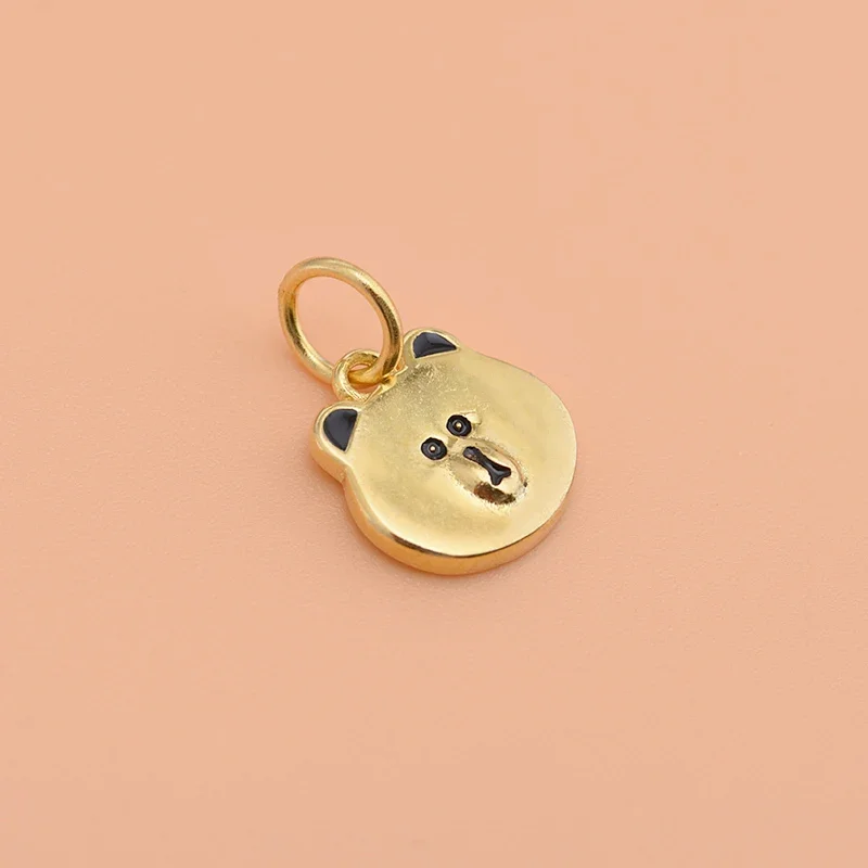 S925 Sterling silver gold plated cute Bear pendant DIY Korean fashion pop jewelry bracelet necklace accessory women image 2