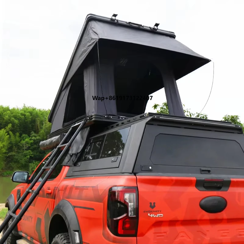 One Person Aluminum Alloy Hardtop Car Roof Tent Canvas Elevated Triangle Design Wind Rain Resistant Quick Automatic Opening
