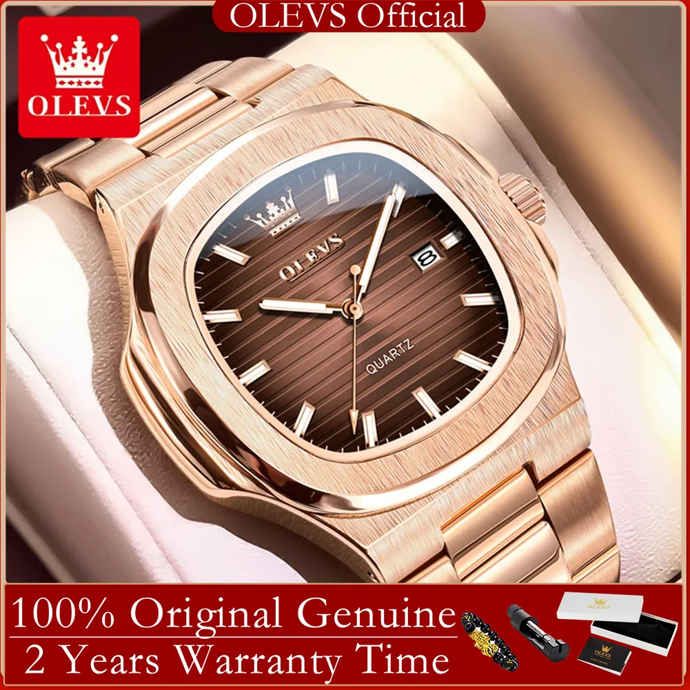 OLEVS nuevo 3696 marca de lujo reloj para hombre moda cuadrado Nautilus diseño Original reloj de cuarzo para hombre calendario impermeable luminoso