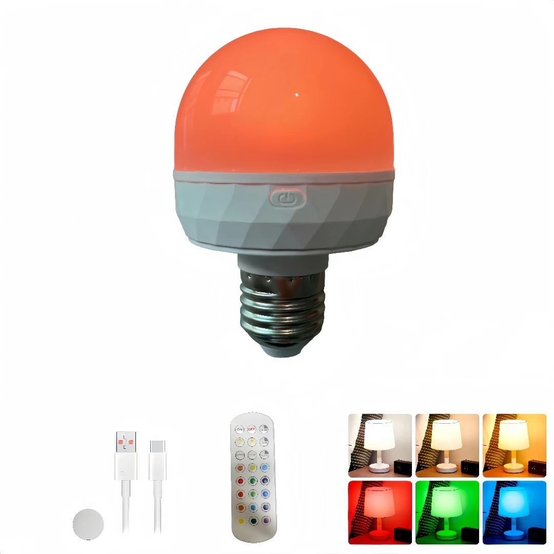 Rechargeable Light Bulb with Remote and Timer, Battery Backup Bulb for Sconces and Lamps, 3 Color Temperatures + 9 RGB Colors