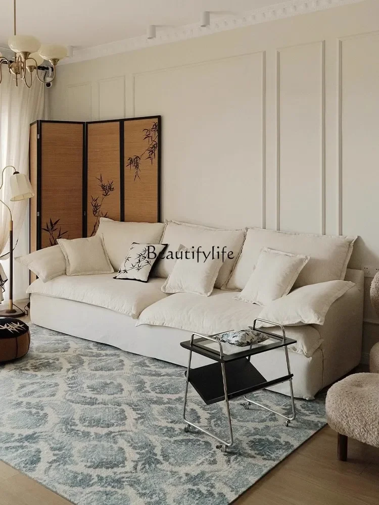 

LJY*cotton and linen fabric sofa cloud super soft small apartment living room Qiuchi double linen sofa