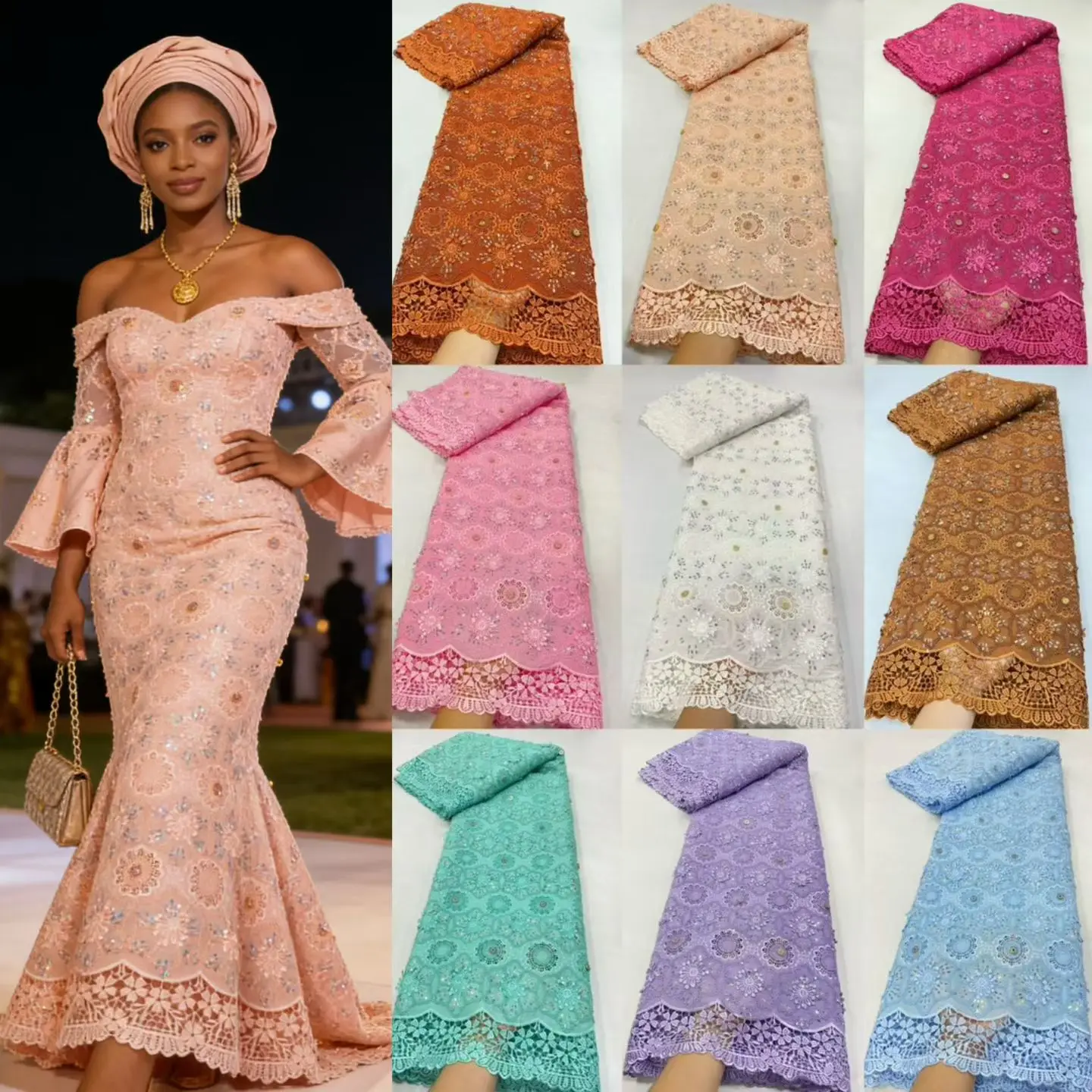 

2026 African Cord Lace Fabric Luxury High Quality Nigerian Embroidered Cotton Guipury Lace for Women Wedding Dresses Sewing