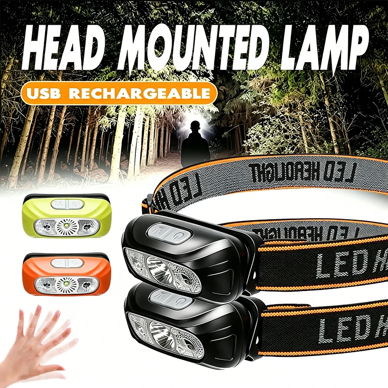 Ultra Light Headlamp Portable LED Sensor Head Torch USB Rechargeable Head Flashlight Outdoor Camping Fishing Emergency Lantern