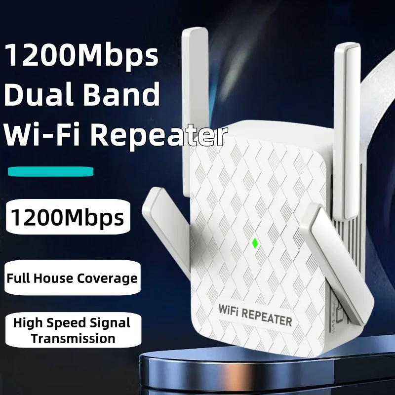 5Ghz WiFi Repeater 1200Mbps Router WiFi Extender Amplifier Dual Band 2.4G&5GHz Wi-Fi Signal Booster Long Range Network Interface