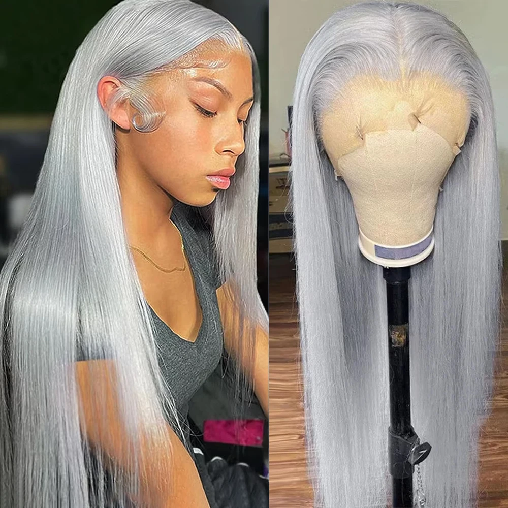 

13x6 Silver Grey Straight Lace Front Human Hair Wigs Pre Plucked 613 Blonde Body Wave Frontal Wigs For Women Brazilian Hair Wigs