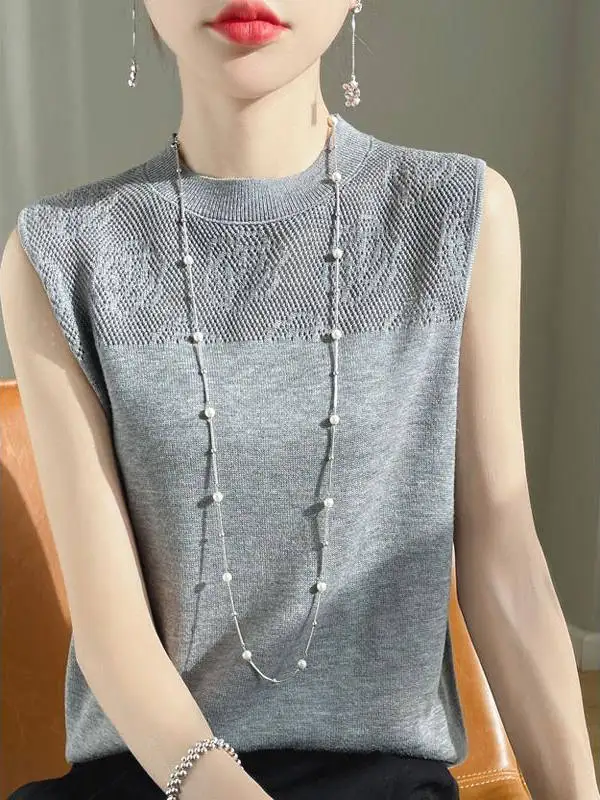 

Korean Sle Hollow out round Ne Svel Vest Women's Summer New Faion Knitted Top Base Layer Inner Wear T-irt