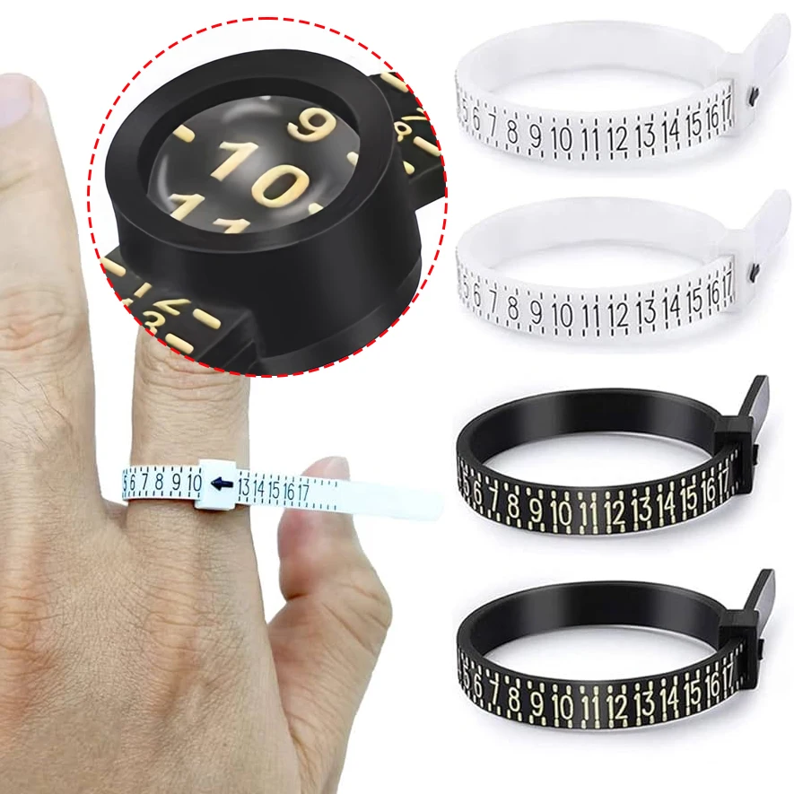 

Magnifying Glass Ring Ruler Ring Measuring Tape Adjustable Ring Circle Finger Sizers Measuring Tool Standard US UK EU HK Size