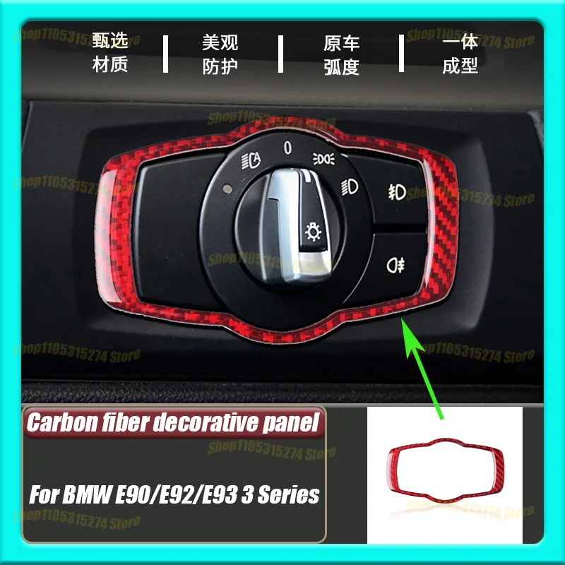 Headlight Switch Frame, Suitable for BMW E90/E92/E93 3 Series Red Carbon Fiber Modified Interior Stickers