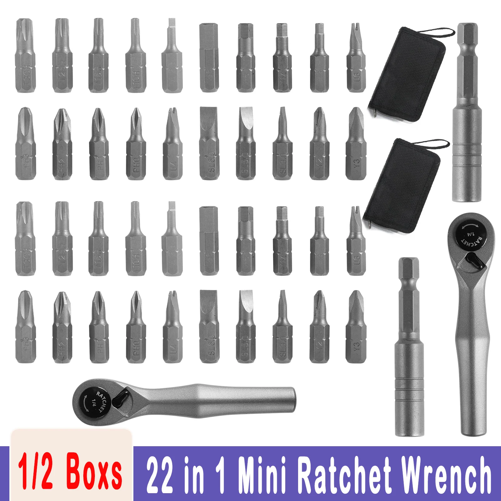 22/44 PCS Ratchet Wrench Set Multiple Right Angle Screwdriver Kit Repair Hand Tools Small Ratcheting Combination for Tight Space