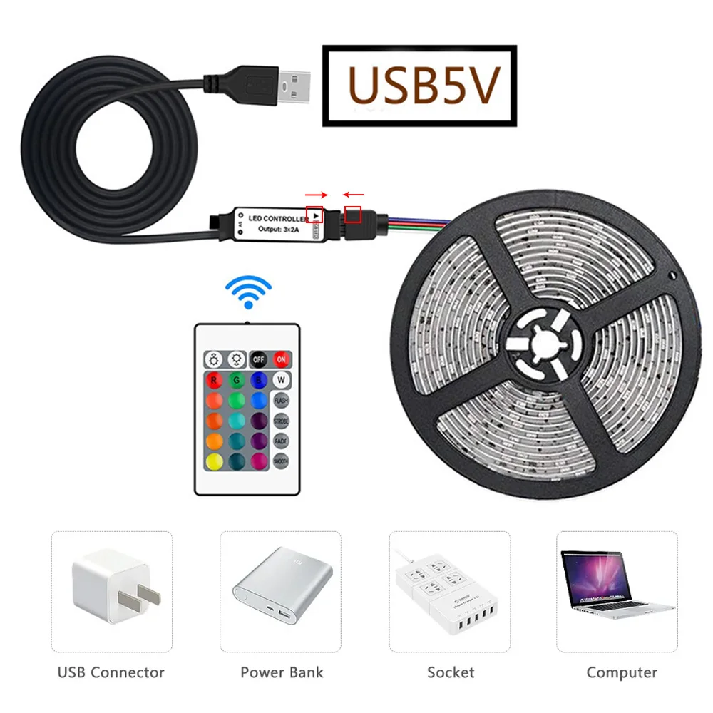 5V Rechargeable Usb Led Strip Lights Rgb Neon TV Gaming Wall Room Decor Led Ribbon Christmas Lights Festoon Atmosphere Lamp