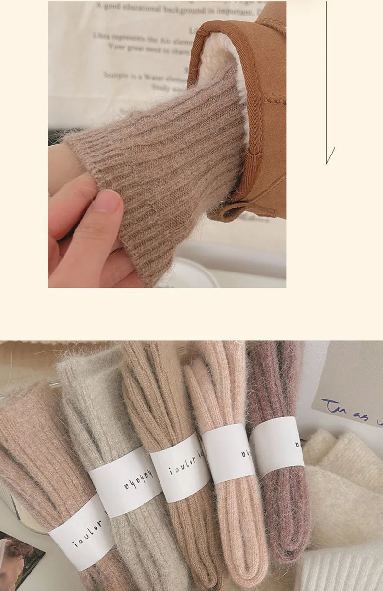 Neue Winter Socken Frauen Kaschmir Wolle Verdicken Warme Frauen Socken Sox Japanische Mode Harajuku Einfarbig Thermische Lange Socken – Detail 10