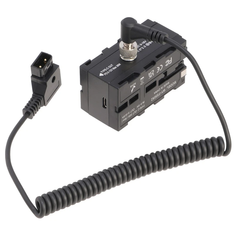 D-TAP Connector To DC 5.5 X 2.5Mm Expandable Cable With Dual-Sided NP-F Dummy Battery Adapter For Camera Monitor