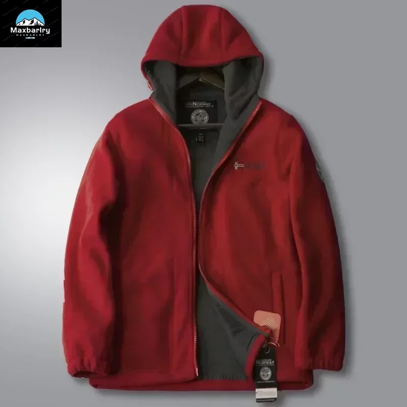 Autumn Winter Men's Fleece Jacket Casual Hooded Pockets Zipper Warm Polar Jackets Cold-Proof Thickened Overcoat Plus Size Coats