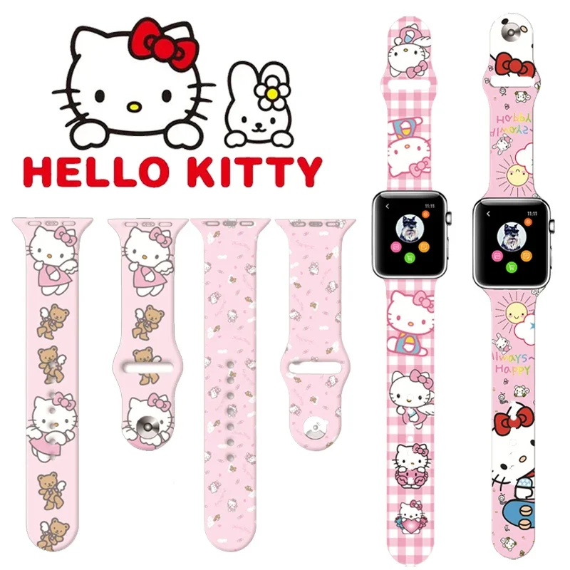 Hello Kitty Silicone Strap for Apple Watch Band Cute 44mm 45mm 42mm IWatch 40mm 38mm 41mm Correa Watchband Bracelet Apple Watch