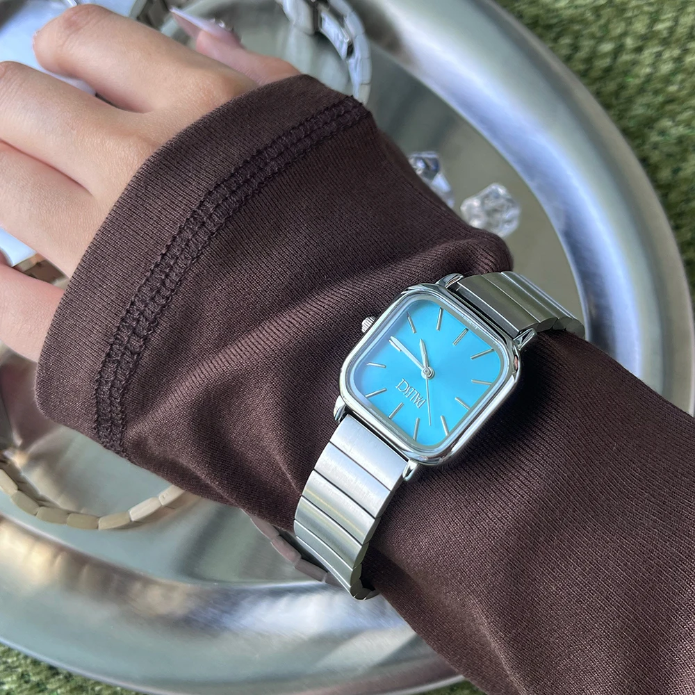 

Минималистичные элегантные женские часы с квадратным аналоговым циферблатом, ремешок из нержавеющей стали, модные водонепроницаемые женские кварцевые синие часы, подарок
