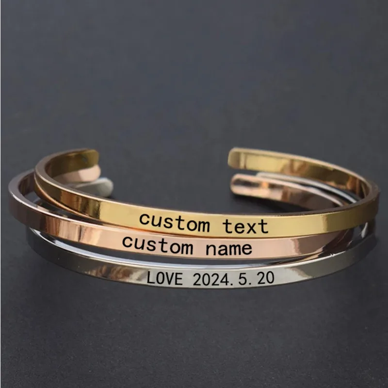 

Personalized Letters Engraved Bangle Custom Name Metal Bracelet Fashion Bar Charm Cuff Bracelets Lover Women Best Gift