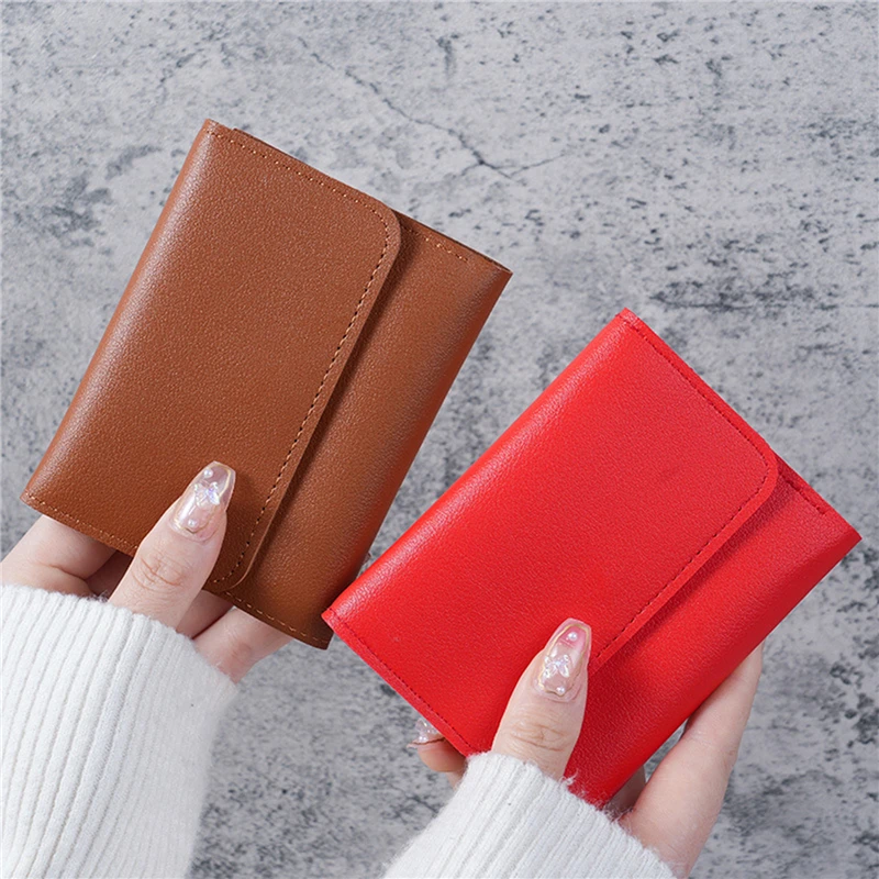 Короткий кошелек для женщин, миниатюрная сумка с несколькими кармашками для карт, модный простой женский бумажник с коротким зажимом и тройным сложением, портативные Дамские кошельки для мелочи