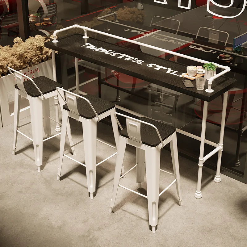 

# Барный стол из массива дерева, стулья для кафе/чайной, комбинированный высокий стол с железной рамой