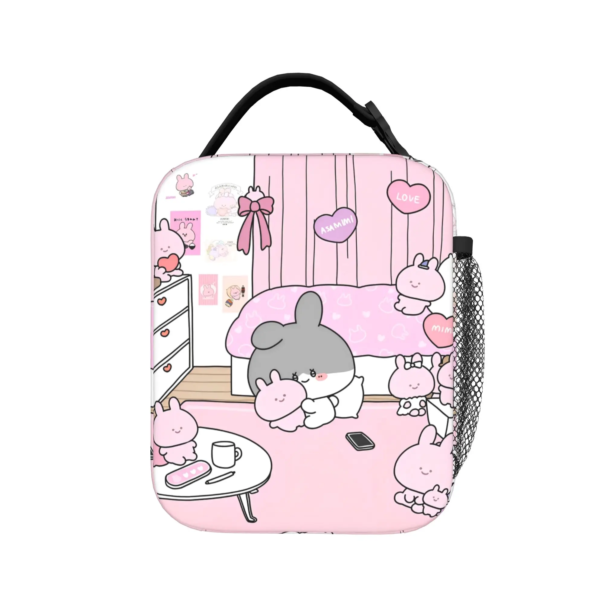 Asamimichaan Asleep Cartoon Insulated Lunch Bag Leakproof Cute Asamimi Reusable Cooler Bag Lunch Box Tote College  Food Bag