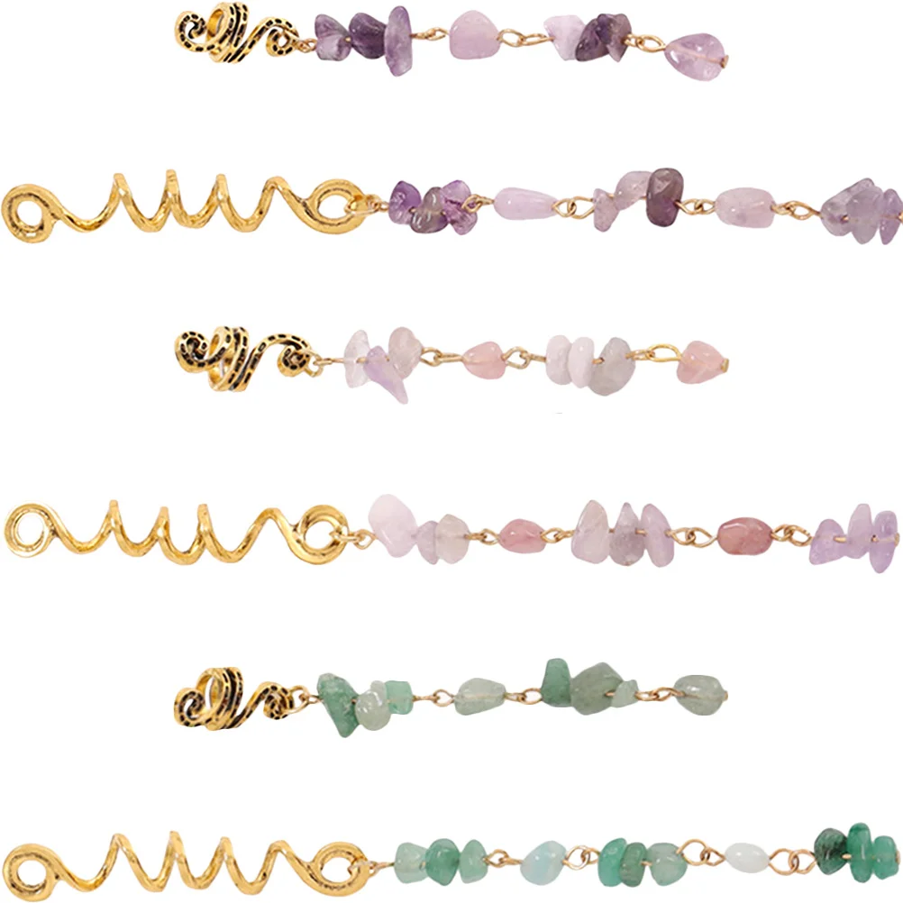 

6pcs Stone Pendant Jewelry For Braids Natural Cuffs Dreadlock Accessories Alloy Braid Charms Beads Hair Decorations Fashion Hair