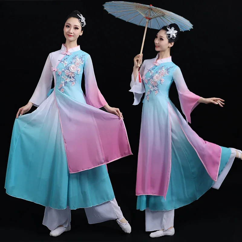 

Ancient Chinese Costume Women Folk Dance Adults Yangko Stage Clothing Fairy Folk Dress Stage Wear Yangko Performance Clothing