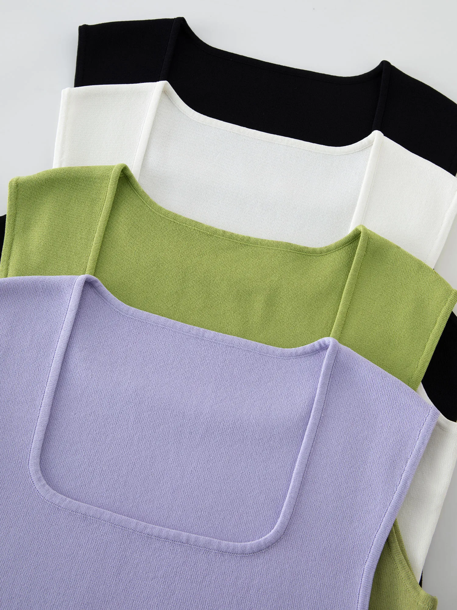 DUSHU Single Bundle Women\'s Clothing 2025 New Simple Knitted Camisole Vest Fashionable Big U-neck Versatile Top 25DS81209