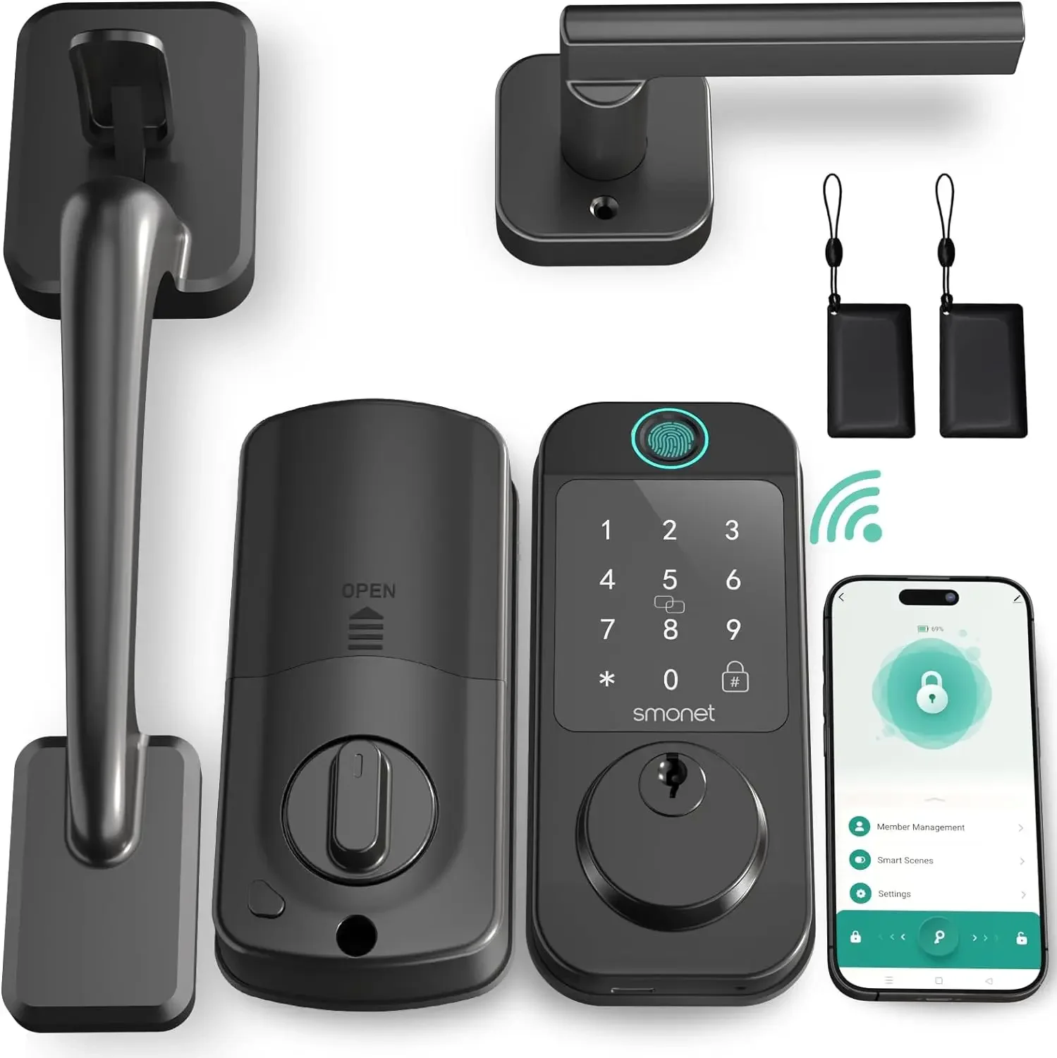 WiFi Front Door Lock Set - SMONET Fingerprint Keyless Entry Smart Locks Handle Set | USA