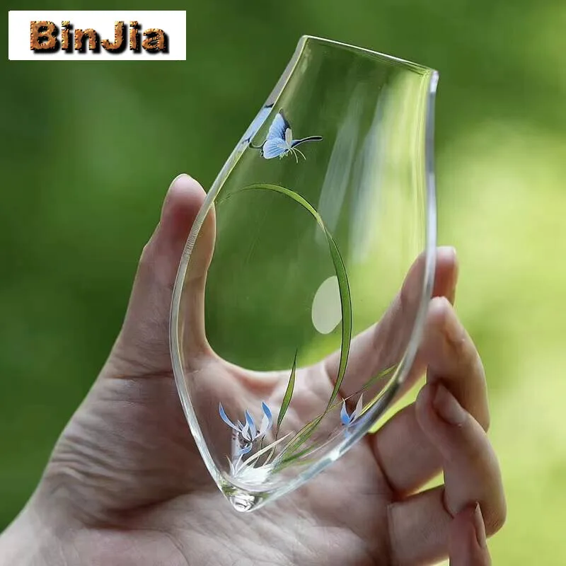Exquisite Butterfly Orchid Glass Tea Scoop  Transparent Shovel Kit Chahe Appreciation Ladle Chinese Set Decoration