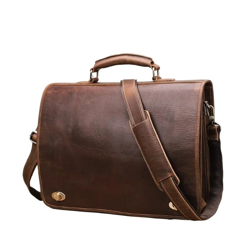 14 Men's Leather Laptop Bag Office Travel Briefcase Men's Business Lock Bag