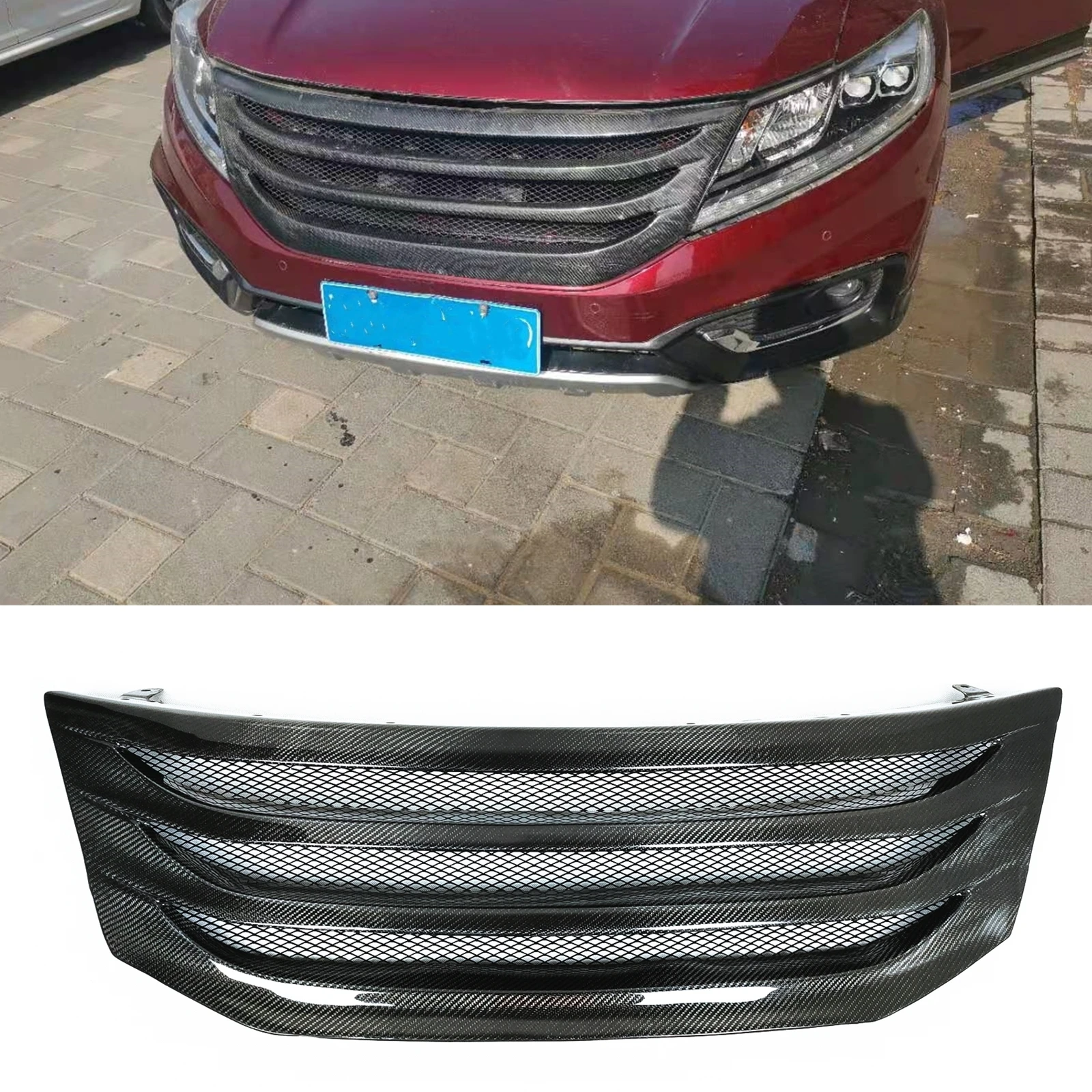 

For Honda Crosstour 2009-2012 Real Carbon Fiber Front Grille Racing Grills Car Upper Bumper Intake Hood Cover Mesh Grid Body Kit