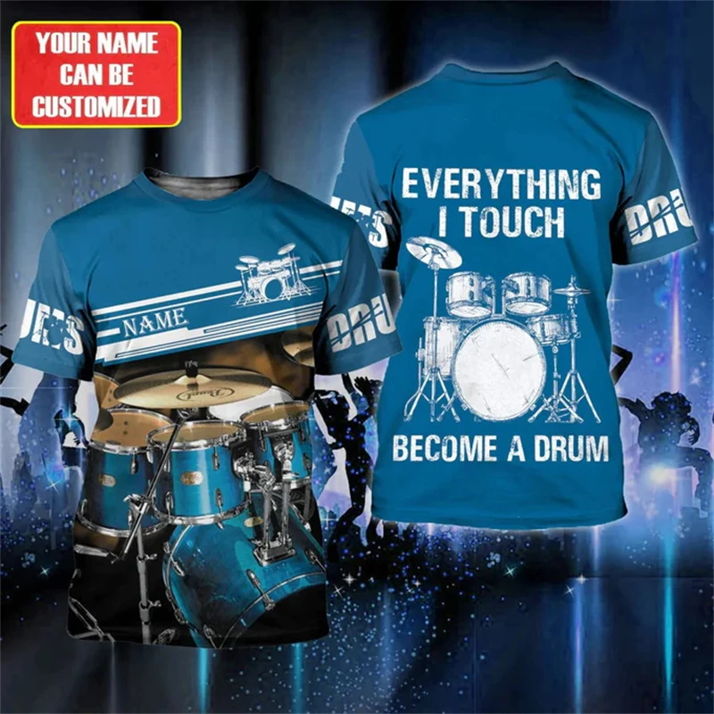 Custom Name Fashion Drum Set Graphic T Shirts Men Women Summer Casual Short Sleeve 3D Printed T-shirts Unisex Oversized Tees