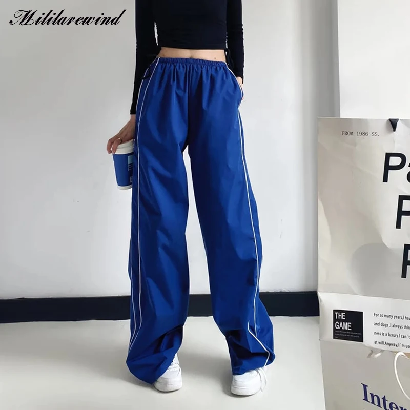 Sexy Thin Causal Loose Trousers Women Wide Leg Streetwear Solid High Waist Femme Y2k Fahsion Baggy Sport Summer Women Pants