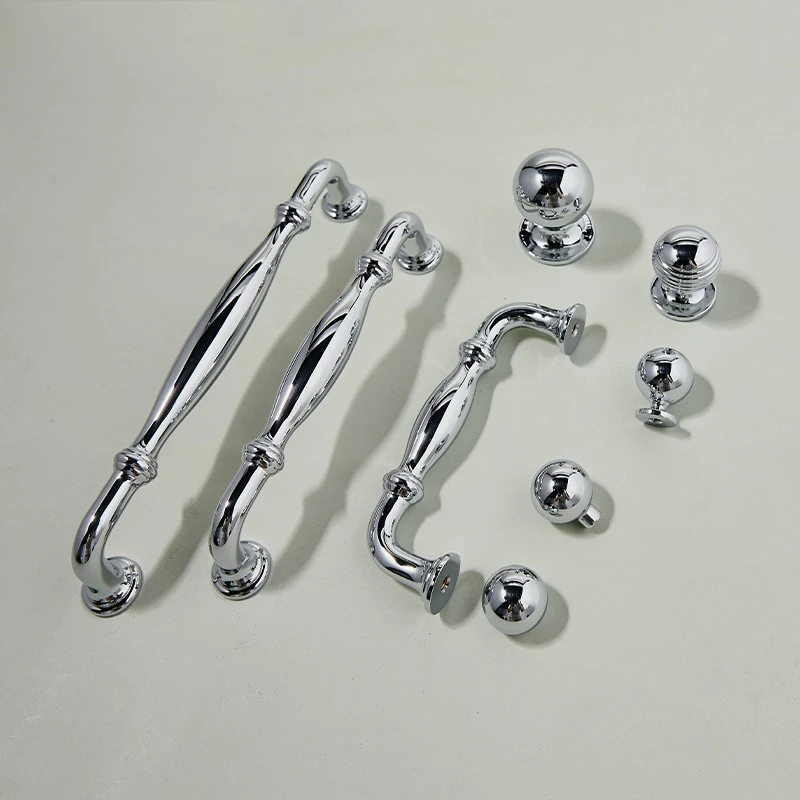 Solid Brass Furniture Handles Luxury Wardrobe Door Cabinet Handle Shoe Drawer Knob Chrome Bright Silver Hardware Cabinet Pull