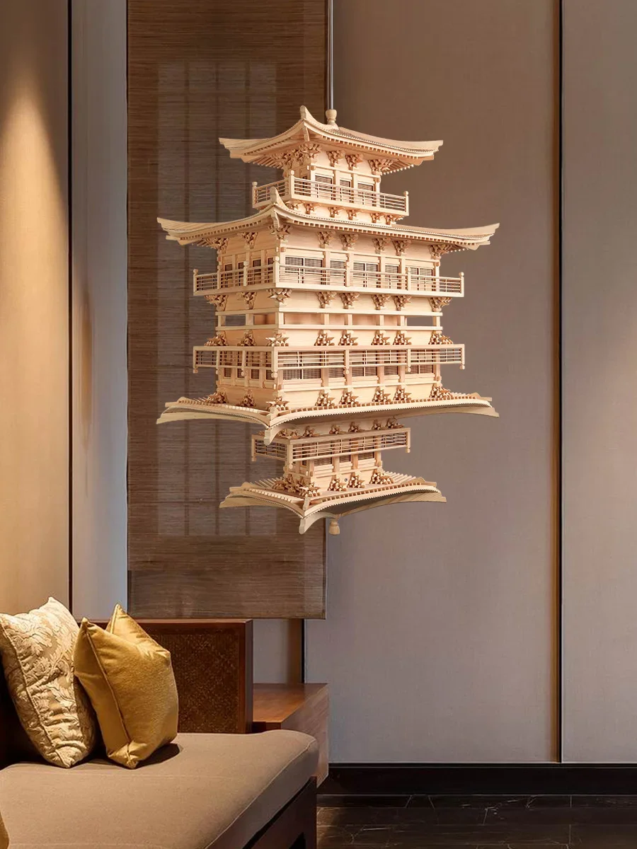 

Jinge Temple New Chinese Zen Style Solid Wood Assembled Ancient Architectural Model with Hanging Decoration in the Air