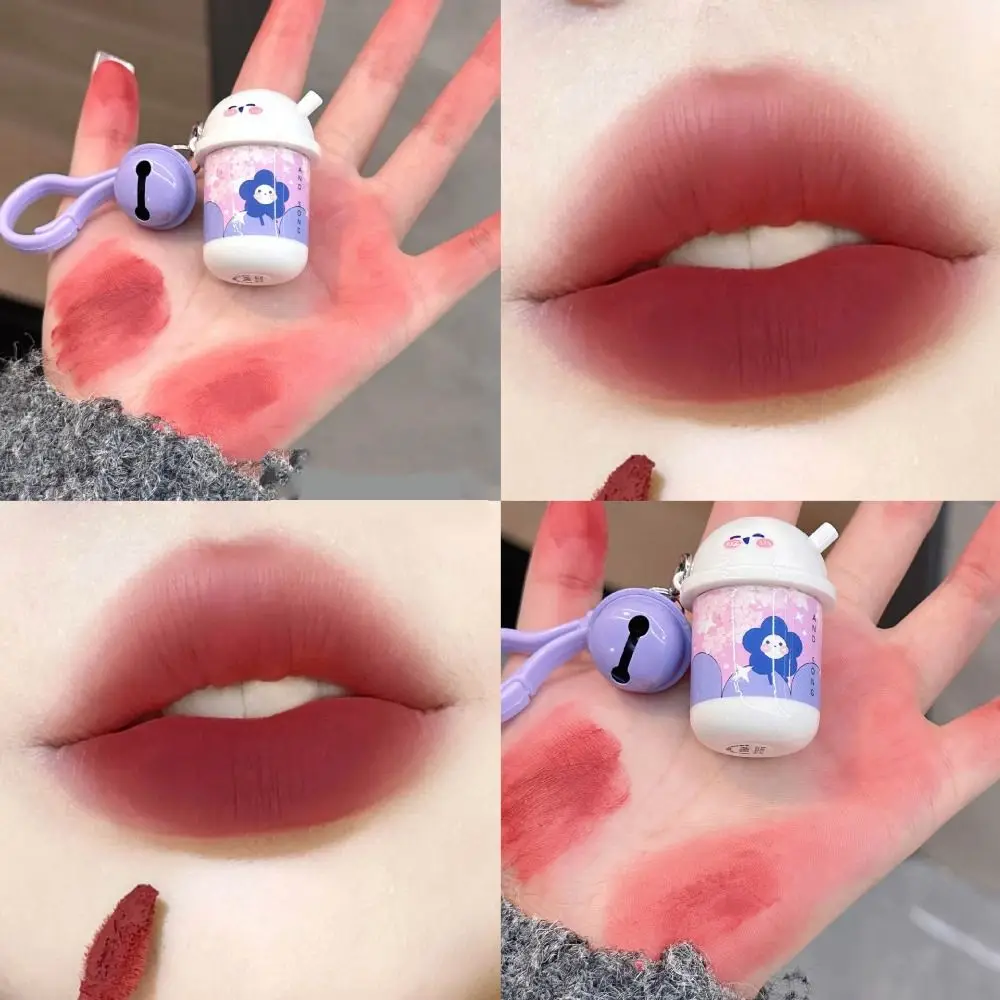 Waterproof Cute Lip Mud With Keychain Long Lasting Non-Stick Cup Shaped Matte Lipstick Smooth Silky Velvet Lip Glaze Lip Makeup