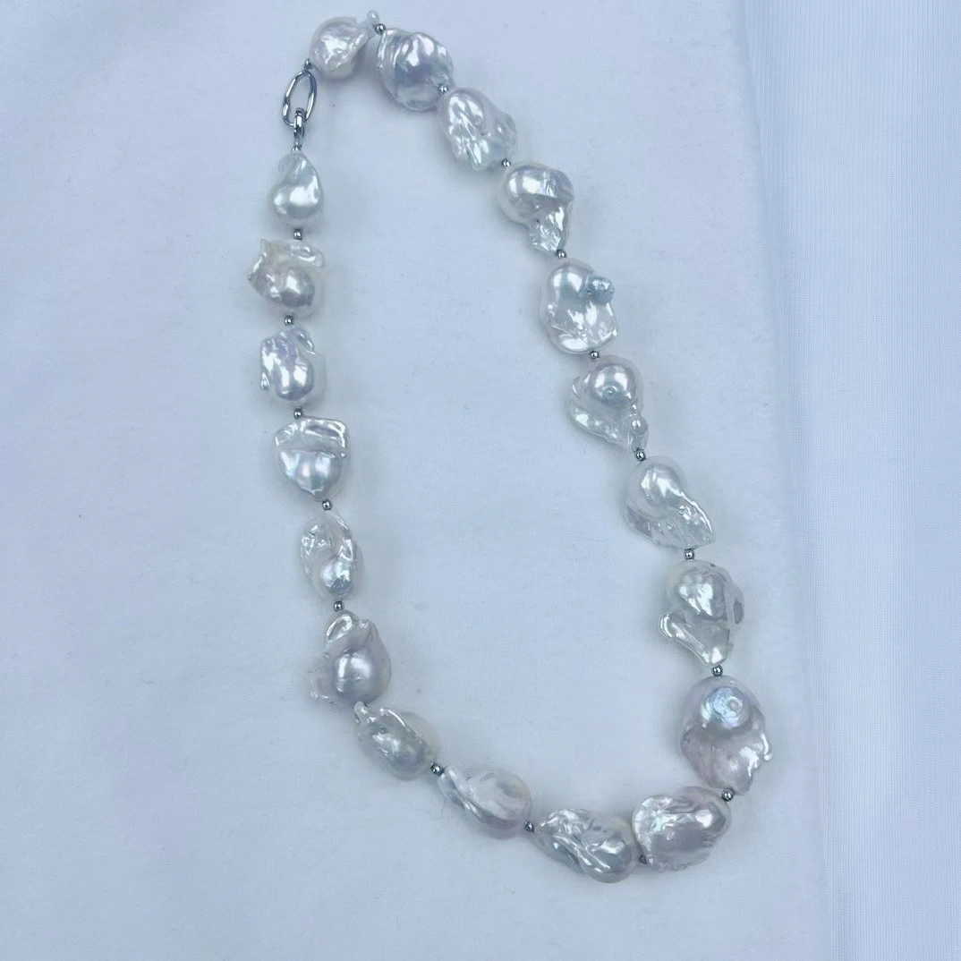 

12-13mm Natural Freshwater Baroque Pearl Necklace 925 Silver Clasp High Luster Unique Luxury Statement Necklace for Women