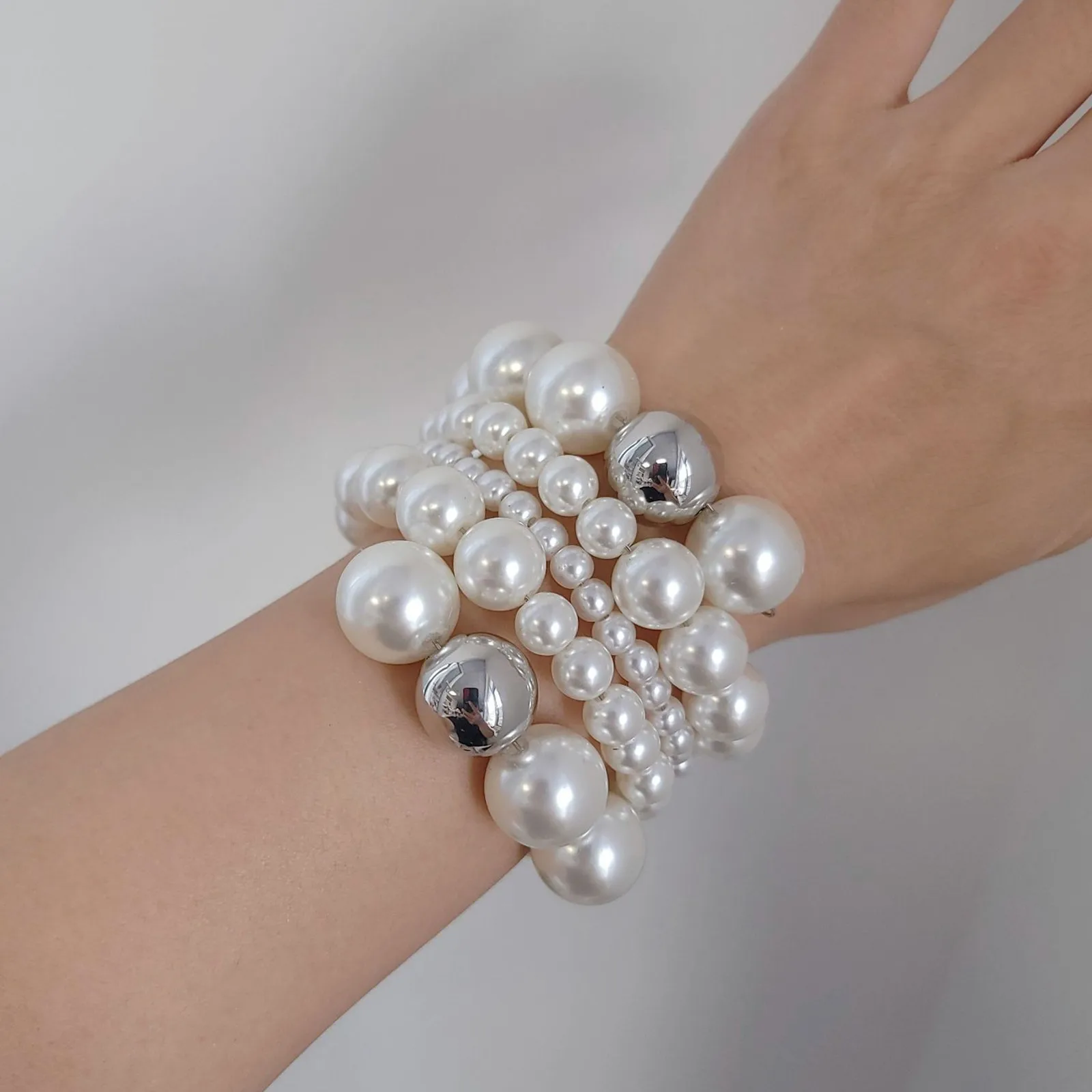 

Fashion Multilayer Imitation Pearl Beaded Bracelet Bangles for Women Elegant Bridal Wedding Adjustable Jewelry Accessories