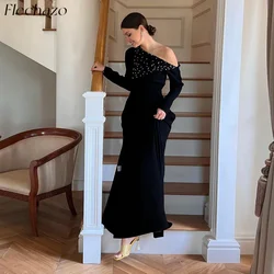 Flechazo Black Evening Dresses One Shoulder Beading A Line Simple Elegant Party Occasion Dress For Women 2024 vestidos de fiesta