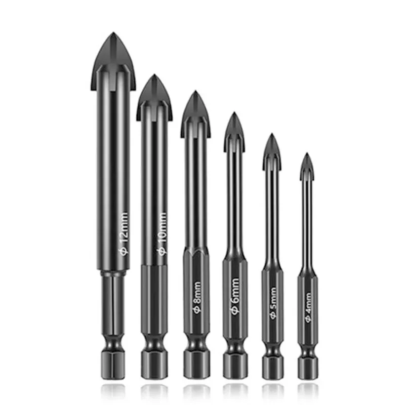 Hexagonal Shank Phillips Glass Drill Bit, Black Tile Opening Drill Bit, Ceramic Wall Glass Drill Bit