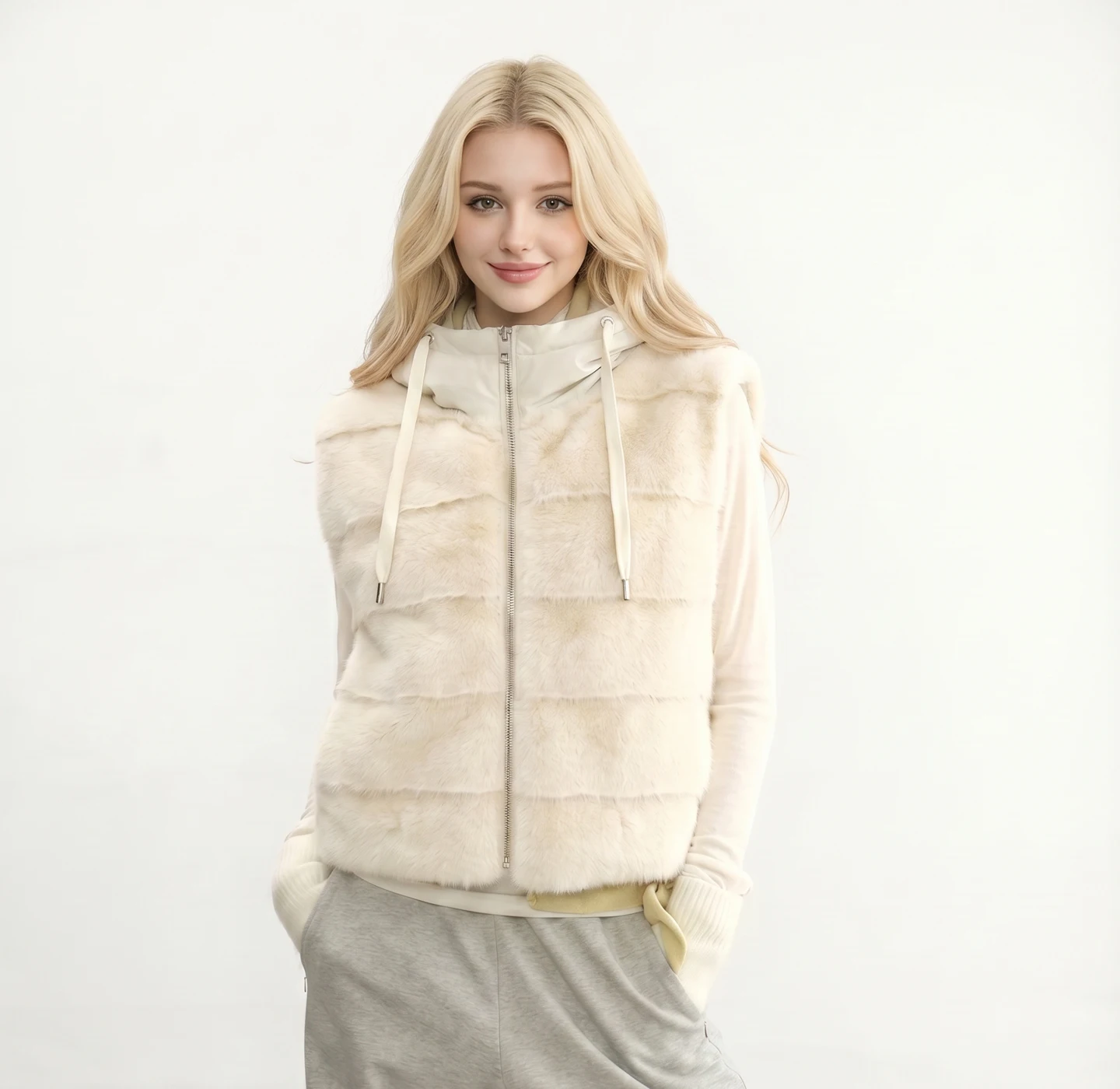 Women Fur Hooded Vest Coat 2026 New Autumn Winter Thicken Fleece Sleeveless Waistcoat Casual OL Hoodie Vest Outwear Clothing