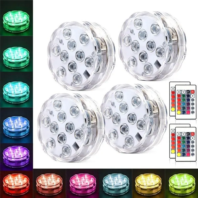 10leds RGB Submersible LED Lights Underwater Night Light Outdoor Swimming Pool Light Tea Light Vase Pond Party Wedding Decor