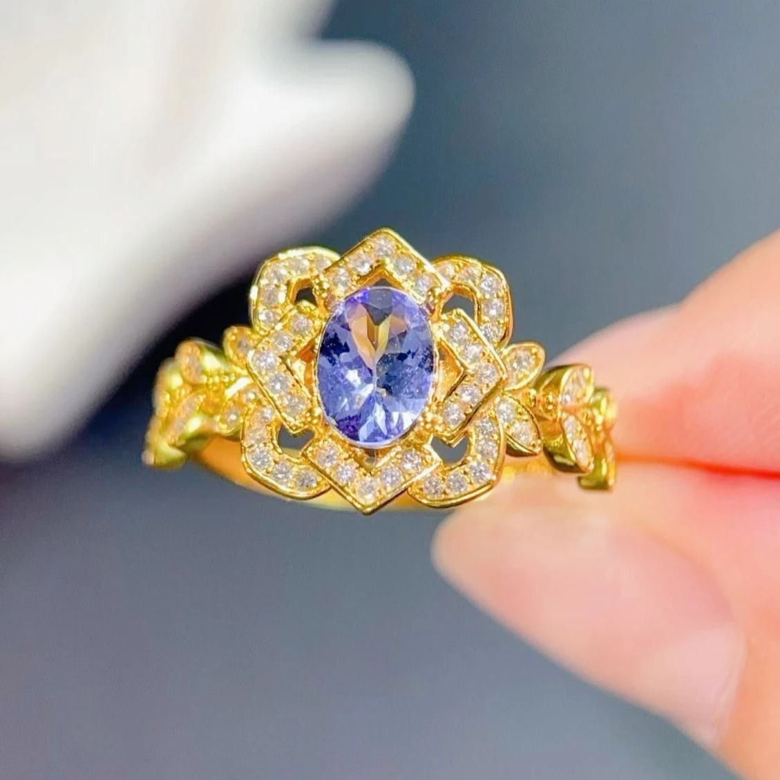 Genuine Tanzanite Ring with Authentic Certificate 925 Silver Sparkling Blue Stone Luxury Silver Ring Fine Jewelry