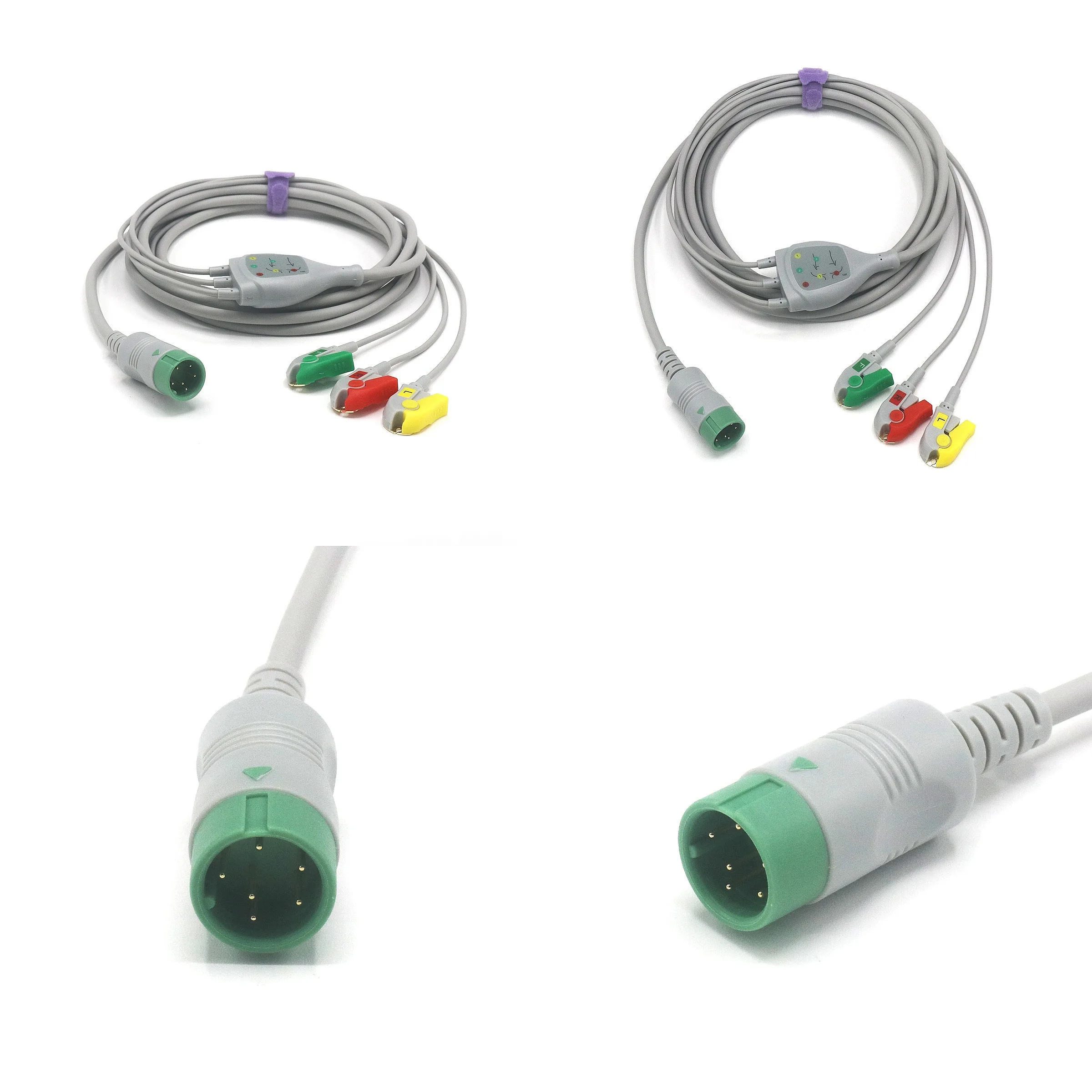 Compatible K12 3 Leads AHA/ IEC  ECG Fixed-Pinch Cable 6pins