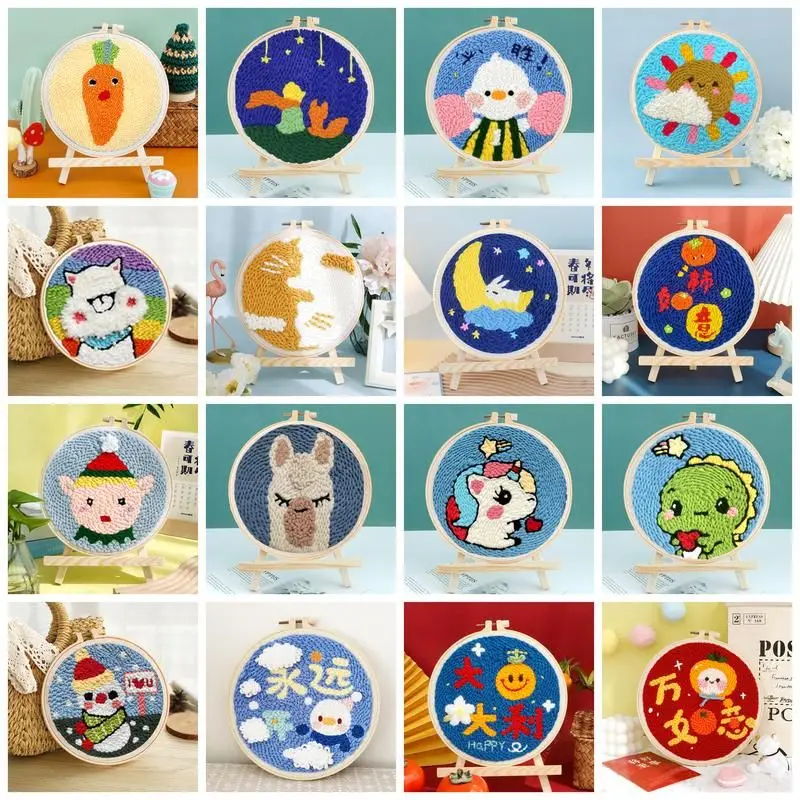 

CHENISTORY Beginner's Punch Needle Kit Cute Cartoon Animal and Dinosaur Embroidery Punch Needle Starter Craft Set Home Decor