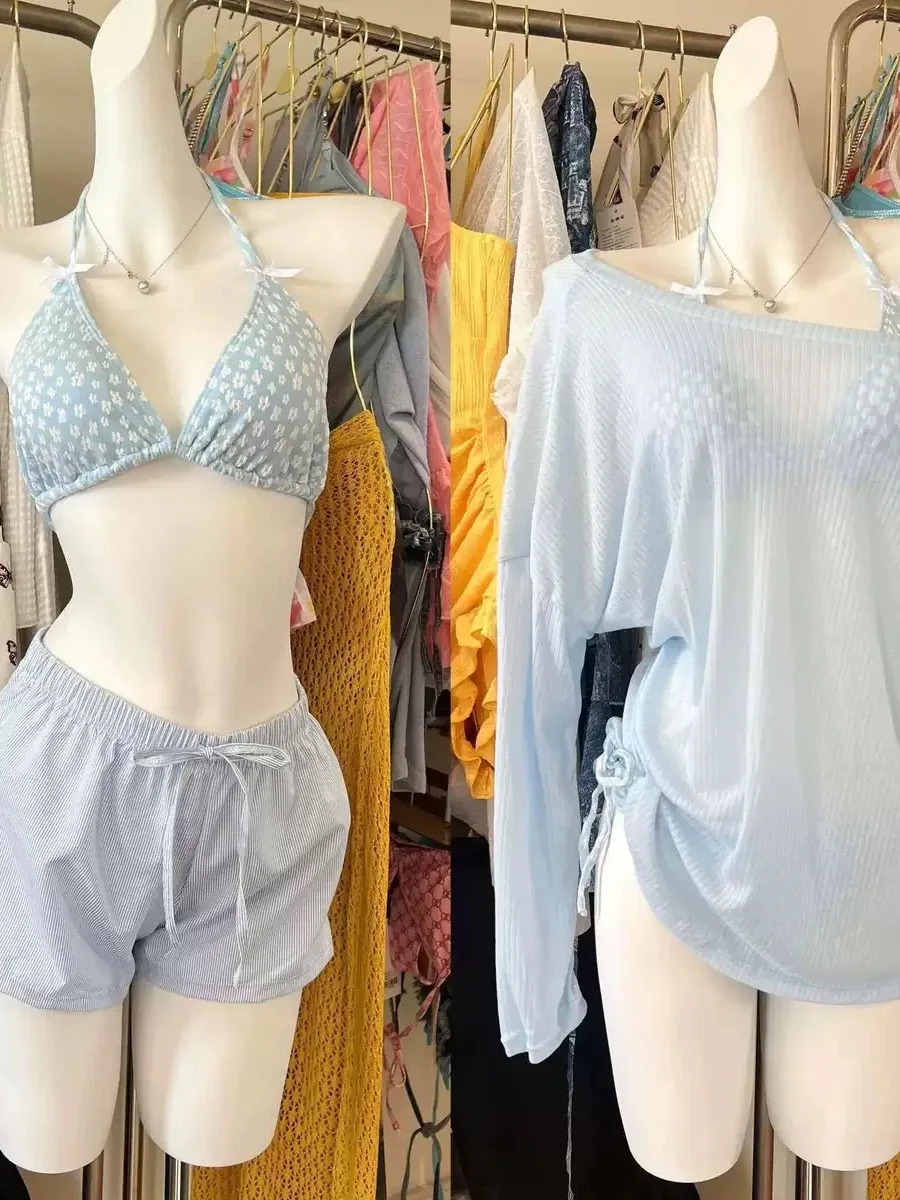 

Blue Flikini Swimming Suit Vaion Themed Separate Women's Swimsuit Account Book Sle Triangular Bikini with Chest Pad