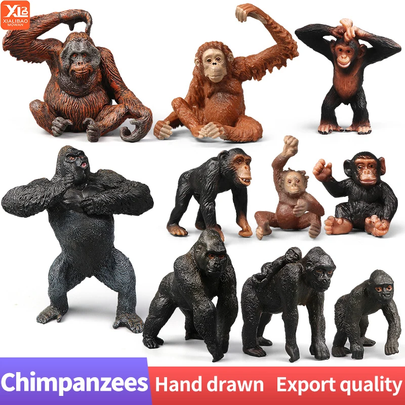 Juego educativo de animales de simulación sólida del mundo de la vida silvestre, modelo de figuras de acción de gorila de orangután King Kong para niños