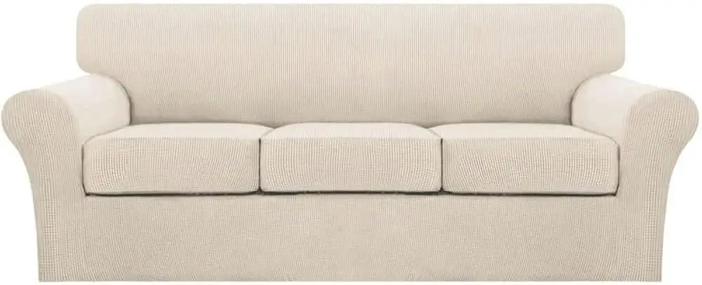 

Моющийся жаккардовый чехол для дивана с 3 подушками, устойчивый к воздействию собак, в цвете бисквитный беж с отдельными чехлами для подушек