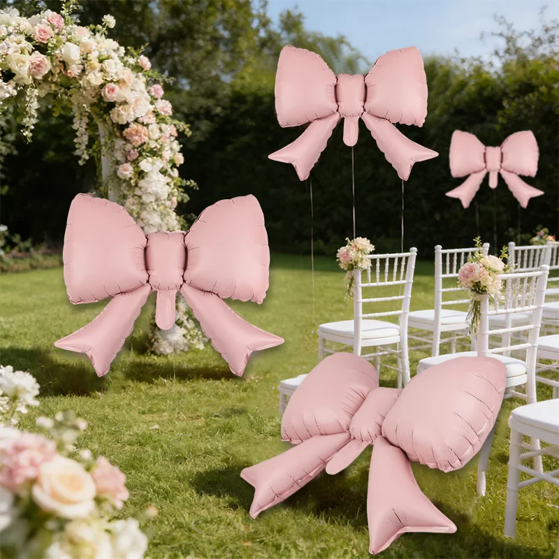 5/10pcs Pink Bowknot Foil Balloon Wedding Birthday Party Bridal Showers Anniversary Backdrops Atmosphere Decoration Supplies﻿
