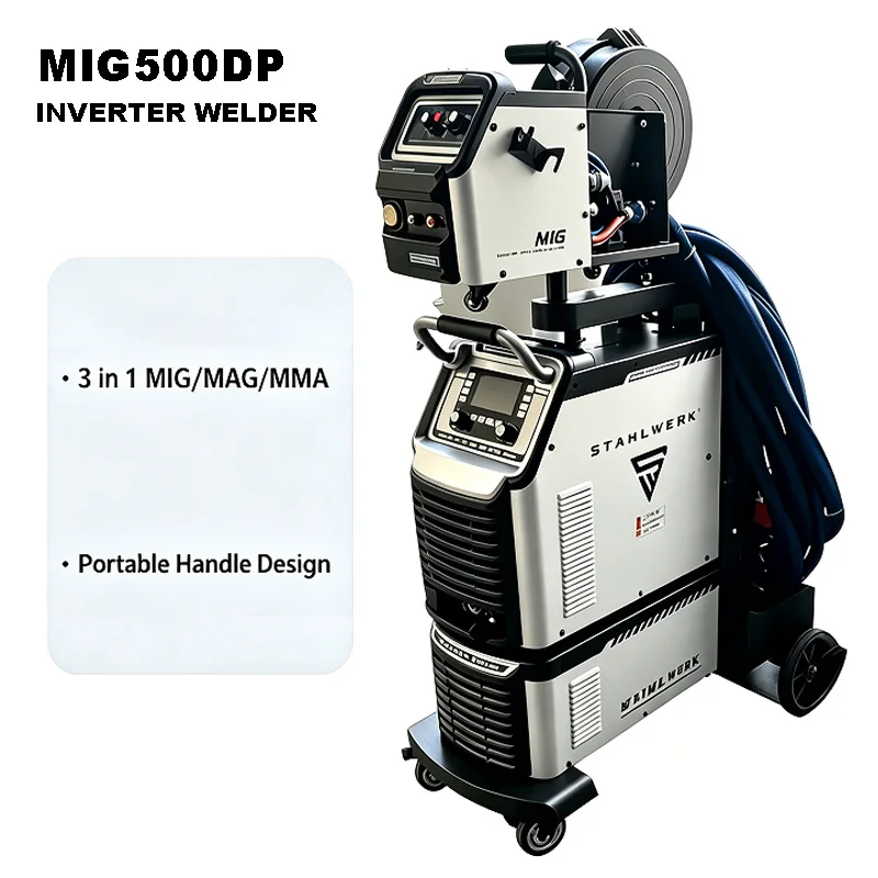 MIG MAG MMA Single/double Pulses Welders 380V 3-Phase Welding Machine for Aluminum Stahl Werk MIG500DP