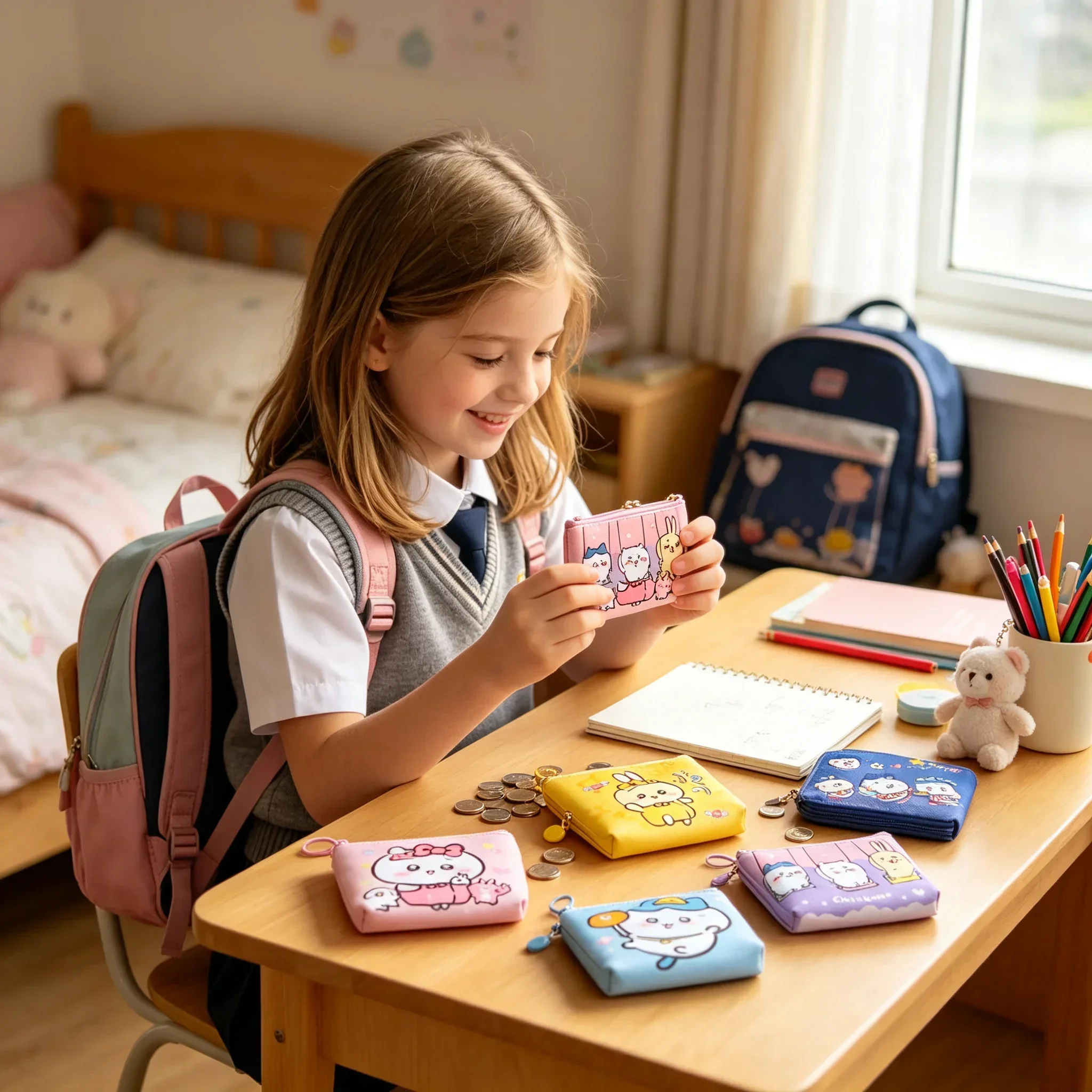 Monedero de cuero PU impermeable con diseño de Chiikawa, mini billetera con cremallera, bonita bolsa para mujer, niña y estudiante, regalo de Navidad 2026